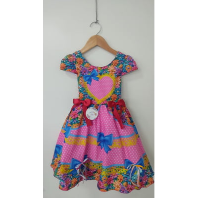 Vestido Infantil Junino Caipira Arraiá Rosa Chiclete Colorido Vestido Infantil Junino Caipira Arraiá Rosa Chiclete Colorido
