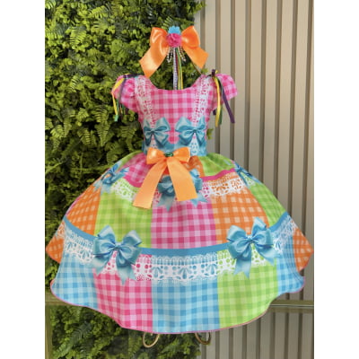 Vestido Infantil Junino Caipira Arraiá Rosa Colorido