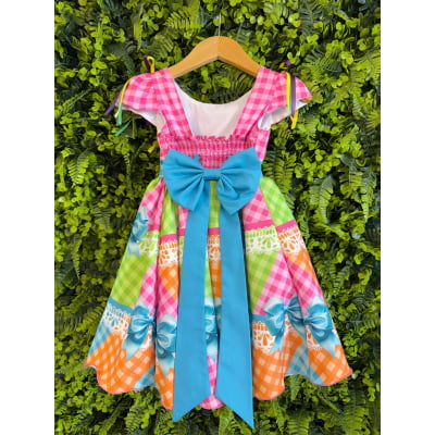 Vestido Infantil Junino Caipira Arraiá Rosa Colorido