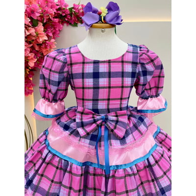 Vestido Infantil Junino Caipira Arraiá Rosa Xadrez Colorido
