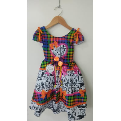 Vestido Infantil Junino Caipira Arraiá São João Xadrez Colorido Vestido Infantil Junino Caipira Arraiá São João Xadrez Colorido