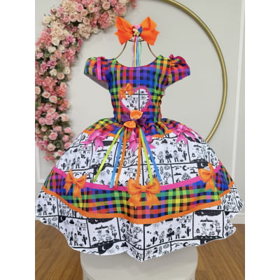 Vestido Infantil Junino Caipira Arraiá São João Xadrez Colorido