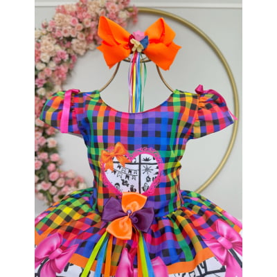 Vestido Infantil Junino Caipira Arraiá São João Xadrez Colorido