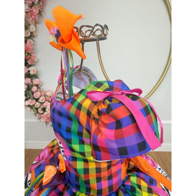 Vestido Infantil Junino Caipira Arraiá São João Xadrez Colorido