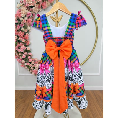 Vestido Infantil Junino Caipira Arraiá São João Xadrez Colorido