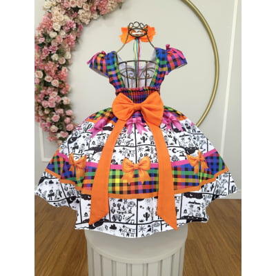 Vestido Infantil Junino Caipira Arraiá São João Xadrez Colorido