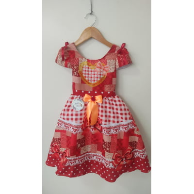 Vestido Infantil Junino Caipira Arraiá São João Xadrez Vermelho Vestido Infantil Junino Caipira Arraiá São João Xadrez Vermelho