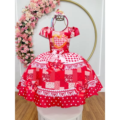 Vestido Infantil Junino Caipira Arraiá São João Xadrez Vermelho Vestido Infantil Junino Caipira Arraiá São João Xadrez Vermelho