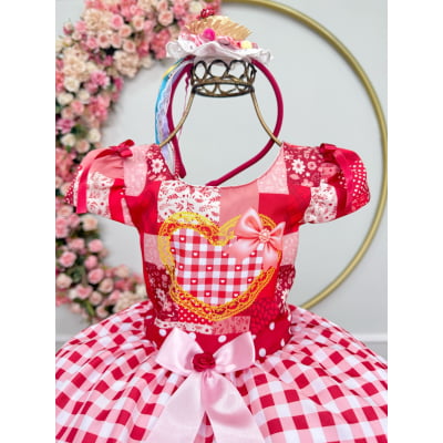 Vestido Infantil Junino Caipira Arraiá São João Xadrez Vermelho