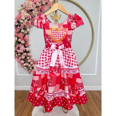 Vestido Infantil Junino Caipira Arraiá São João Xadrez Vermelho