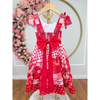 Vestido Infantil Junino Caipira Arraiá São João Xadrez Vermelho