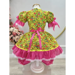 Vestido Infantil Junino Caipira Arraiá Verde Florido Colorido