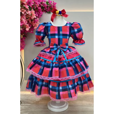Vestido Infantil Junino Caipira Arraiá Vermelho Xadrez Colorido Vestido Infantil Junino Caipira Arraiá Vermelho Xadrez Colorido