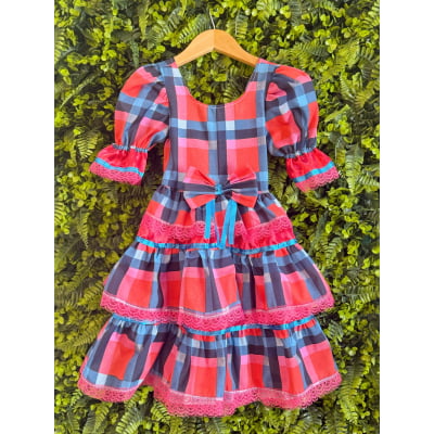 Vestido Infantil Junino Caipira Arraiá Vermelho Xadrez Colorido