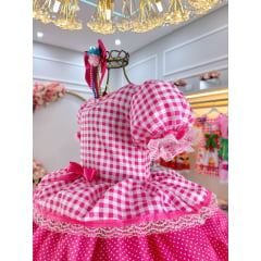 Vestido Infantil Junino Caipira Arraiá Xadrez Rosa Chiclete