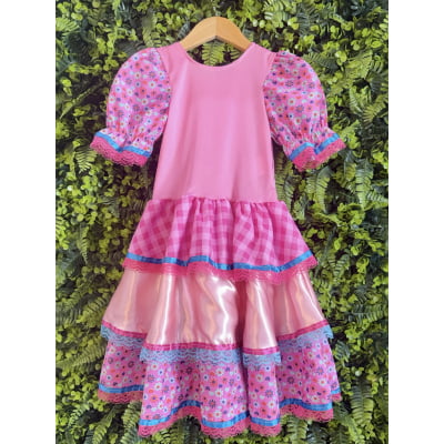 Vestido Infantil Junino Caipira Arraiá Xadrez Rosa Colorido