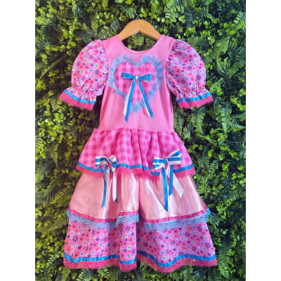 Vestido Infantil Junino Caipira Arraiá Xadrez Rosa Colorido