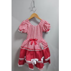 Vestido Infantil Junino Caipira Arraiá Xadrez Vermelho