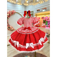 Vestido Infantil Junino Caipira Arraiá Xadrez Vermelho