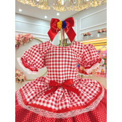 Vestido Infantil Junino Caipira Arraiá Xadrez Vermelho