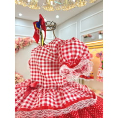 Vestido Infantil Junino Caipira Arraiá Xadrez Vermelho