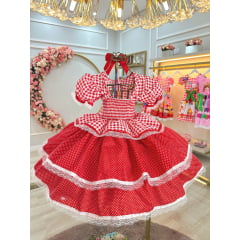 Vestido Infantil Junino Caipira Arraiá Xadrez Vermelho