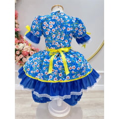 Vestido Infantil Junino Caipira Azul Colorido Florido