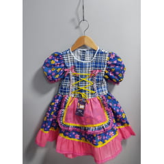 Vestido Infantil Junino Caipira Azul Colorido Florzinhas