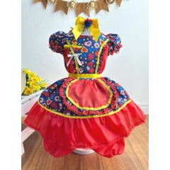 Vestido Infantil Junino Caipira Azul Festa São João Colorido