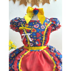 Vestido Infantil Junino Caipira Azul Festa São João Colorido