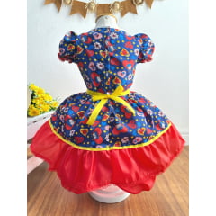 Vestido Infantil Junino Caipira Azul Festa São João Colorido