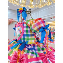 Vestido Infantil Junino Caipira C/ Balões Xadrez Colorido