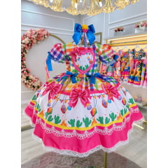 Vestido Infantil Junino Caipira C/ Balões Xadrez Colorido