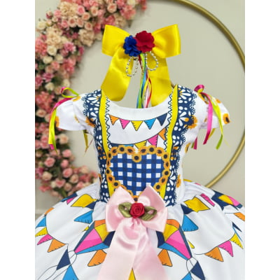 Vestido Infantil Junino Caipira Festa São João Branco Girassol