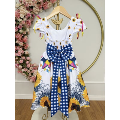Vestido Infantil Junino Caipira Festa São João Branco Girassol