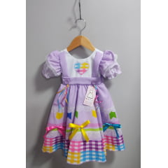 Vestido Infantil Junino Caipira Festas Lilás Colorido Luxo
