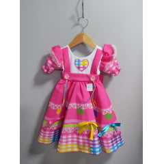 Vestido Infantil Junino Caipira Festas Pink Colorido Luxo