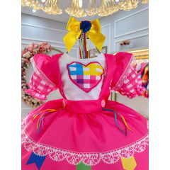 Vestido Infantil Junino Caipira Festas Pink Colorido Luxo