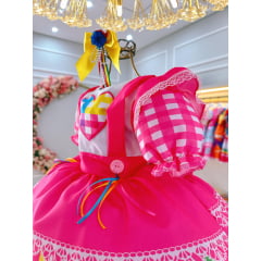Vestido Infantil Junino Caipira Festas Pink Colorido Luxo
