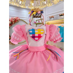 Vestido Infantil Junino Caipira Festas Rosa Colorido Luxo