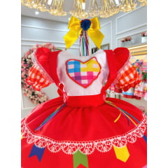Vestido Infantil Junino Caipira Festas Vermelho Colorido Luxo