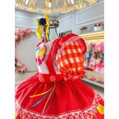 Vestido Infantil Junino Caipira Festas Vermelho Colorido Luxo