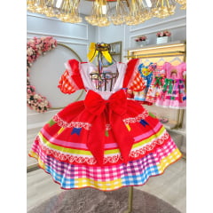 Vestido Infantil Junino Caipira Festas Vermelho Colorido Luxo