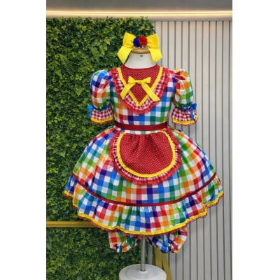 Vestido Infantil Junino Caipira Festas Xadrez Vermelho Colorido