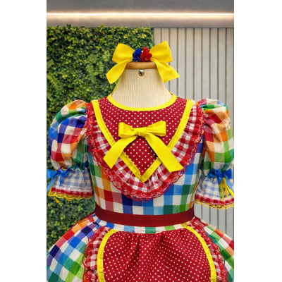 Vestido Infantil Junino Caipira Festas Xadrez Vermelho Colorido