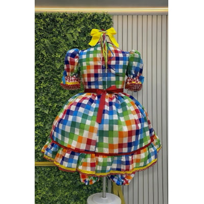 Vestido Infantil Junino Caipira Festas Xadrez Vermelho Colorido