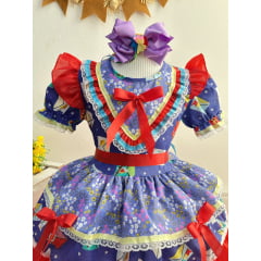 Vestido Infantil Junino Caipira Lilás Azul Colorido Estampado