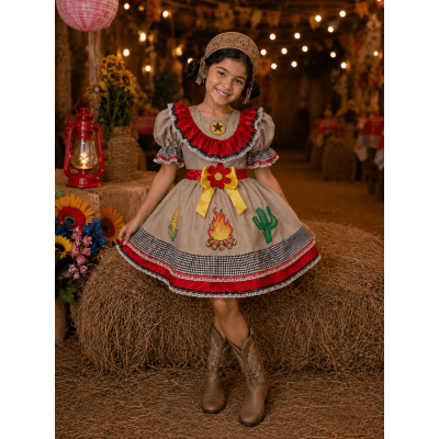 Vestido Infantil Junino Caipira Maria Bonita Colorido Vestido Infantil Junino Caipira Maria Bonita Colorido