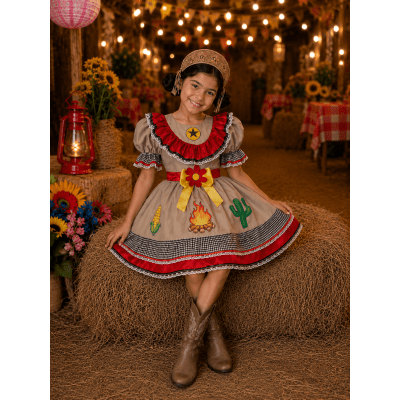 Vestido Infantil Junino Caipira Maria Bonita Colorido