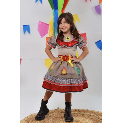 Vestido Infantil Junino Caipira Maria Bonita Colorido